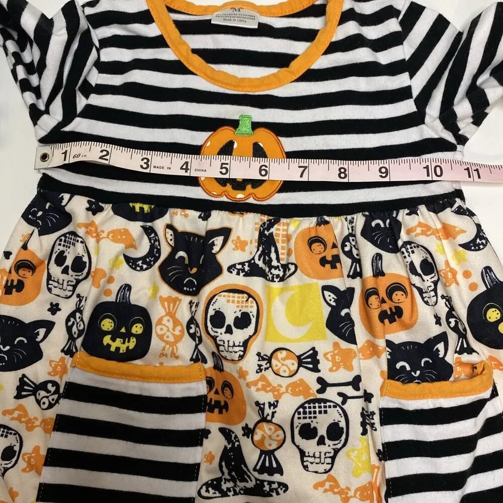 Toddler Girl's Halloween Jack-o-Lantern Striped Dress Size Medium Pumpkin Spooky